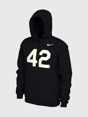 Nike Sportswear Club Jackie Robinson 42 Black Hoodie featuring bold number 42 graphic and soft fleece interior