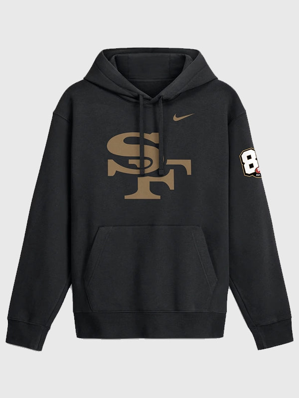 Recreated San Francisco 49ers Nike 80th Anniversary Third Down Stop Club fleece hoodie in black with bold team-inspired graphic detailing
