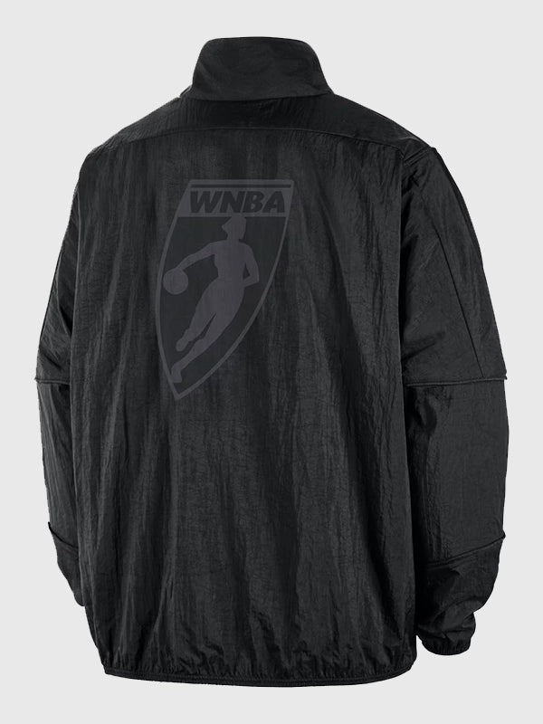 Black full-zip track jacket featuring WNBA Legends basketball design, RECREATED with Nike-inspired detailing and a breathable lightweight build
