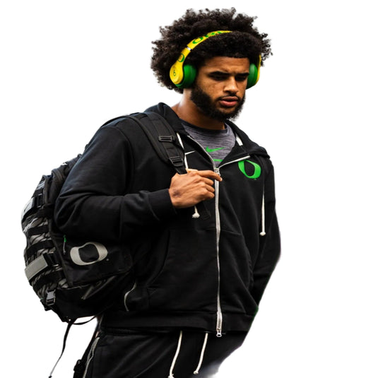 Recreated Oregon Ducks Nike Sideline black hoodie featuring subtle 2025 team branding.

