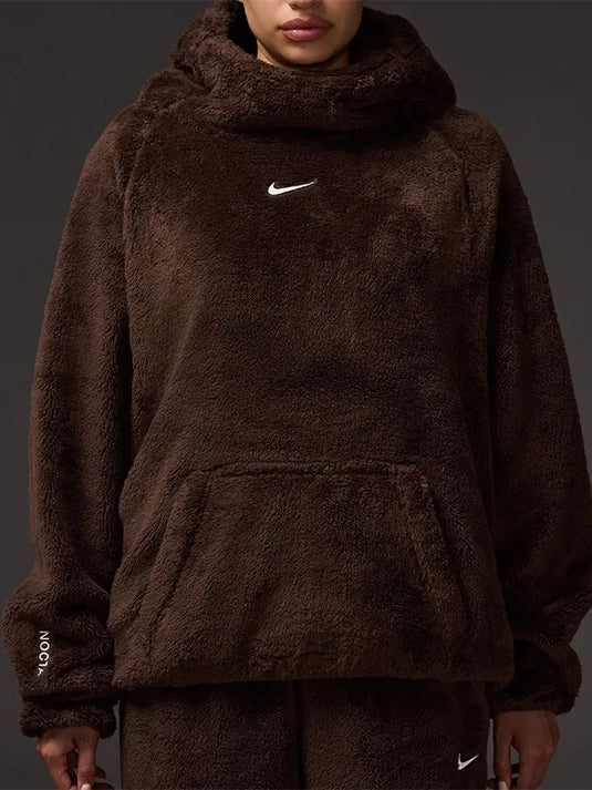 Nocta x Nike brown faux fur hoodie from the Chalet Polar line with warm and comfortable detailing.