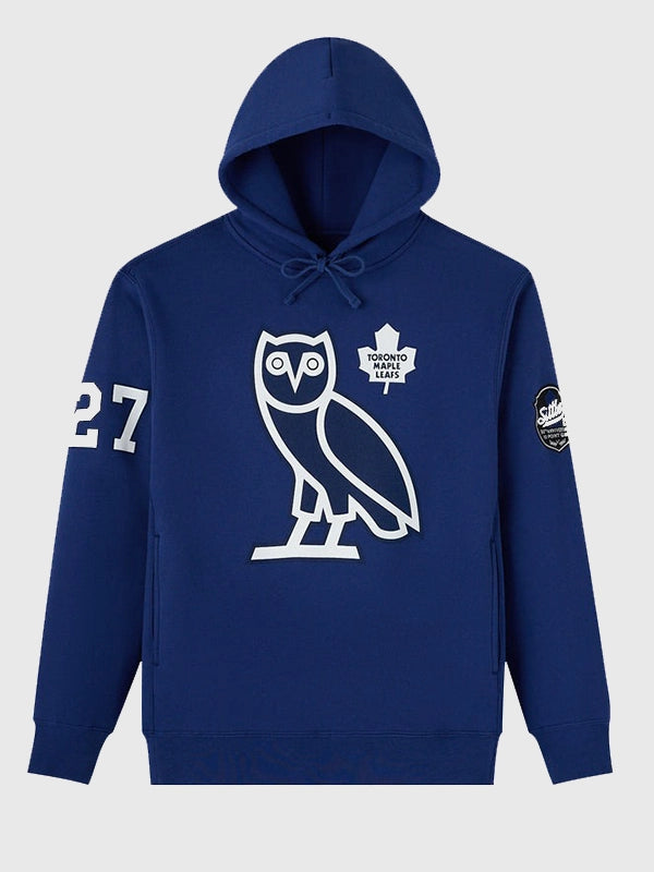 Recreated OVO 2026 Toronto Maple Leafs Darryl Sittler blue pullover fleece hoodie with a clean athletic feel