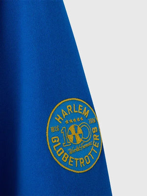 RECREATED OVO Harlem Globetrotters Pullover Hoodie in Blue offering plush fleece comfort with a modern streetwear appeal