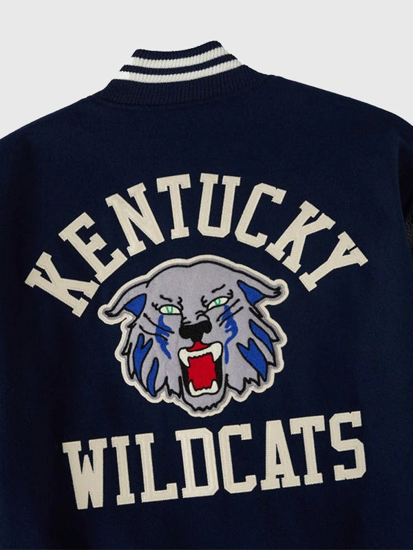 RECREATED October’s Very Own Kentucky Wildcats 1951 Wool Varsity Jacket in Navy & Black featuring a structured outerwear design with classic two-tone styling