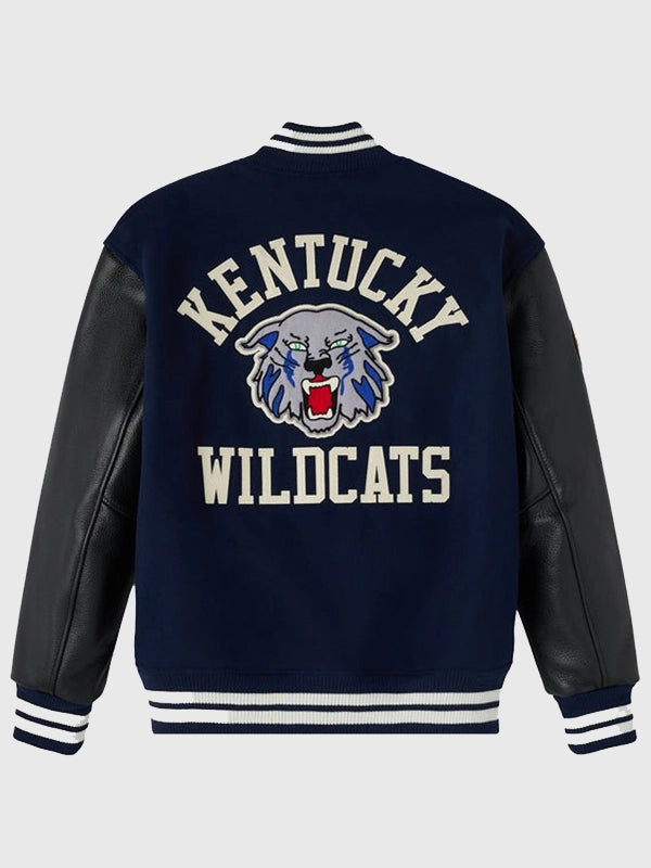 RECREATED Octobers Very Own 1951 Kentucky Wildcats Navy and Black Wool Varsity Jacket designed with a structured collegiate fit and timeless athletic styling