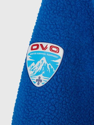 RECREATED OVO Winter Survival 2026 sherpa hoodie in blue with a warm, streetwear-inspired silhouette