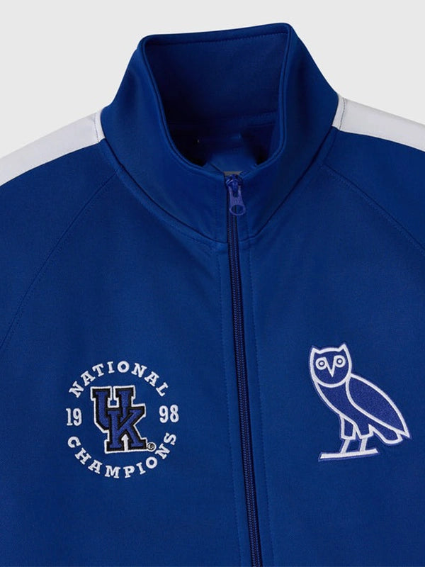 RECREATED October’s Very Own 1998 Kentucky Wildcats Blue and White Warm Up Jacket combining smooth performance fabric with timeless sportswear appeal