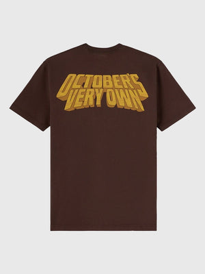 Brown Wolverine masthead graphic T-shirt recreated from OVO x Marvel 2025 with a relaxed everyday silhouette