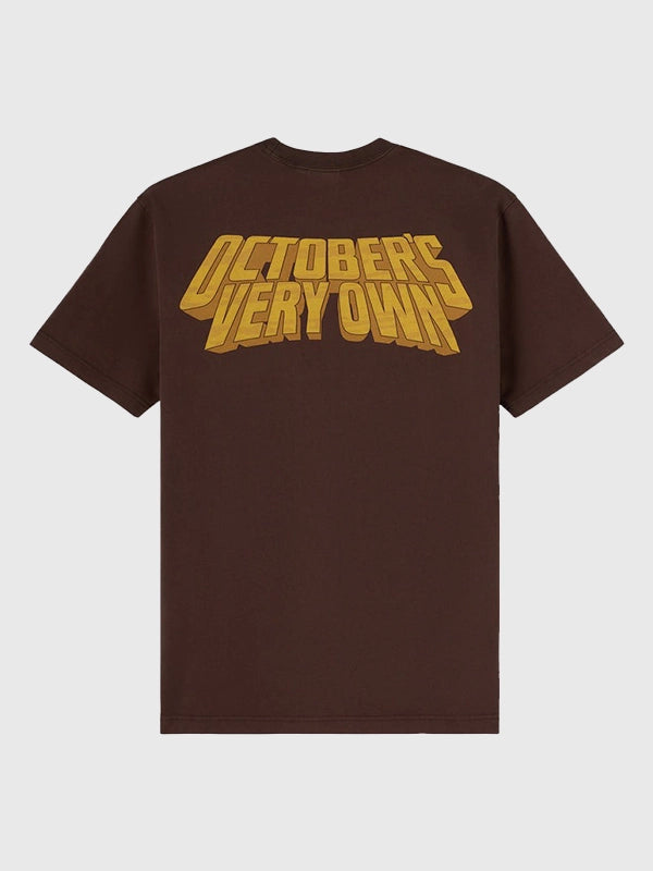 Brown Wolverine masthead graphic T-shirt recreated from OVO x Marvel 2025 with a relaxed everyday silhouette