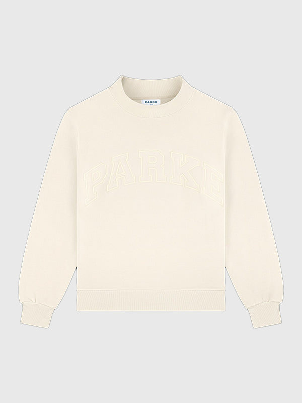 Parke 2026 fleece mockneck sweatshirt with varsity-inspired design and smooth monochrome finish