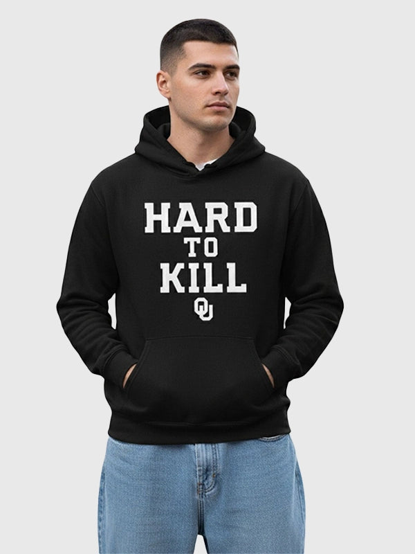 Recreation Hard to Kill Oklahoma hoodie in black designed with a classic pullover silhouette and comfortable fleece build