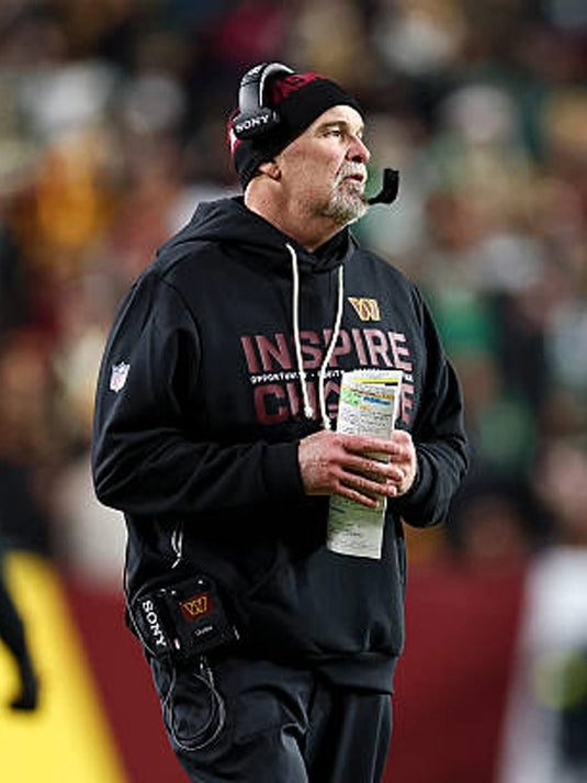 Dan Quinn–inspired Commanders Inspire Change 2025 black hoodie by Nike with clean sideline styling