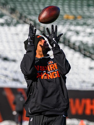 Cincinnati Bengals Inspire Change 2025 black hoodie by Nike showcasing Opportunity Equity Freedom Justice design
