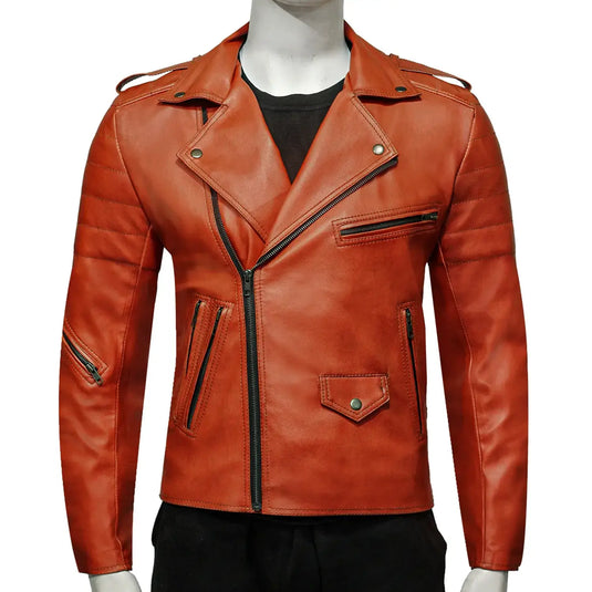 Philip Orange Motorcycle Leather Jacket