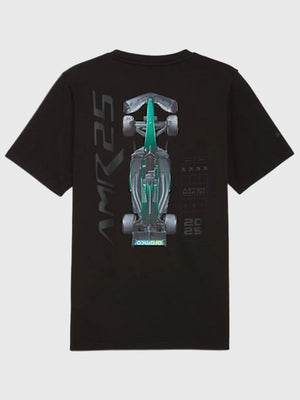 Recreated PUMA x Aston Martin Aramco F1 Team unisex black graphic T-shirt with a sleek motorsport look