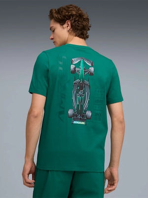 PUMA x Aston Martin Aramco F1 Team green graphic T-shirt recreation offering breathable comfort and bold design details