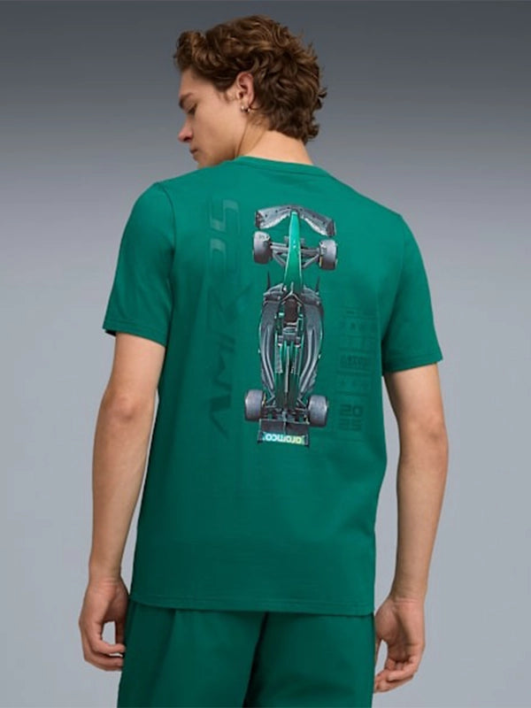 PUMA x Aston Martin Aramco F1 Team green graphic T-shirt recreation offering breathable comfort and bold design details