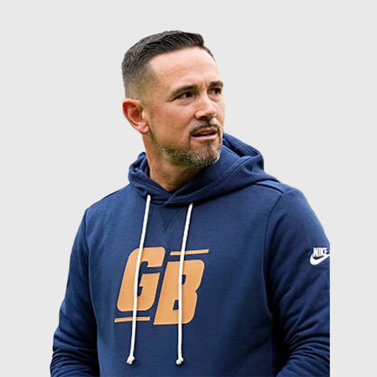 Matt LaFleur Green Bay Packers Alt Offensive Set Play Nike Navy Sideline Pullover Hoodie with team logo detailing.