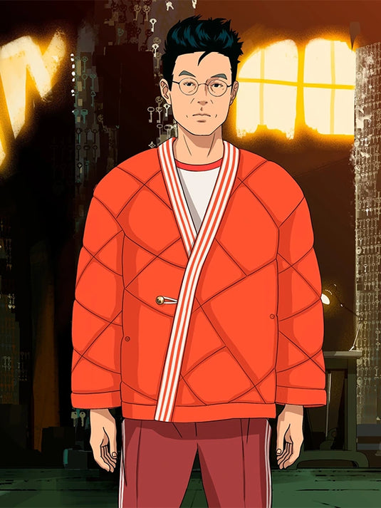 RECREATED Adidas CLOT wrap puffer jacket by Edison Chen in orange with insulated quilted construction