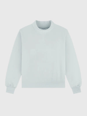 RECREATED Parke 2026 Bridal Classic Oversized Mockneck Fleece Sweatshirt in Blue featuring soft fleece fabric with a relaxed oversized silhouette