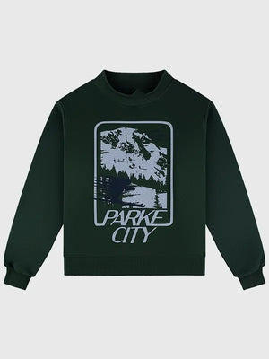 RECREATED Parke 2026 Sport Graphic Mockneck Fleece Sweatshirt in Green featuring soft fleece fabric with bold sporty graphic detailing
