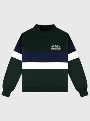 RECREATED Parke 2026 Green Vintage Stripe Mockneck Fleece Sweatshirt designed with a structured mockneck collar and retro-inspired stripe accents