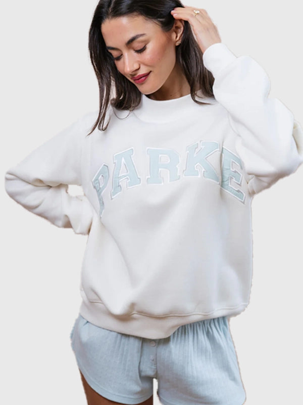 RECREATED Parke Bridal Varsity Mockneck Fleece Sweatshirt 2026 featuring a structured neckline with soft interior fleece