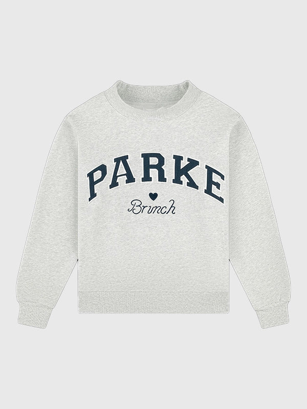 Parke & Brunch varsity mockneck fleece sweatshirt in grey recreated with structured seams and classic athletic influence.