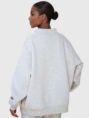 Grey Parke & Brunch varsity mockneck fleece sweatshirt recreated with soft brushed fabric and classic collegiate styling.
