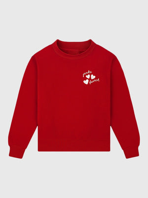 Recreated Parke & Brunch red Valentine’s mockneck sweatshirt with fleece interior and classic collegiate lines.