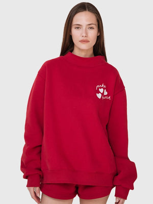 Recreated Parke & Brunch red Valentine’s mockneck sweatshirt with fleece interior and classic collegiate lines.