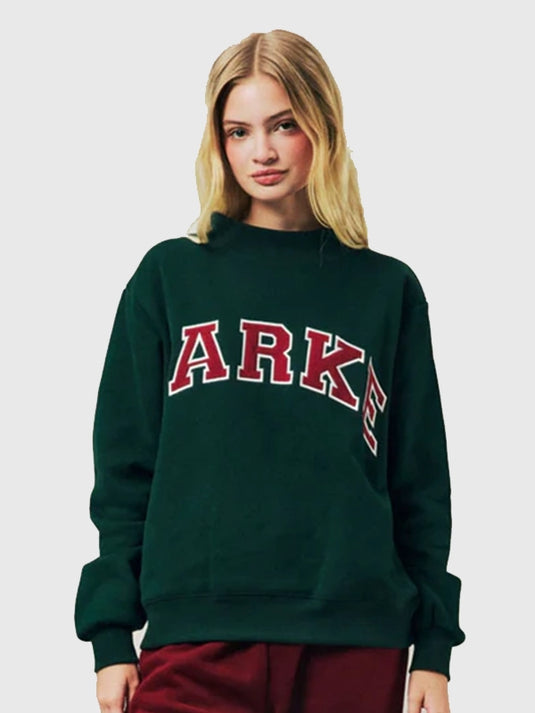 Green 2025 Parke Holiday Varsity Fleece Mockneck Sweatshirt recreated with premium fleece texture and a polished mockneck shape.