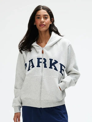 OG Varsity Parke Zip Up Hoodie in fleece construction featuring structured silhouette and subtle embroidered detailing