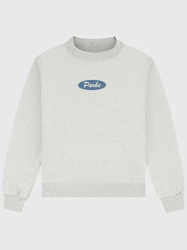 Parke Grey Mockneck Fleece Sweatshirt with signature patch accent and relaxed fit construction for everyday comfort