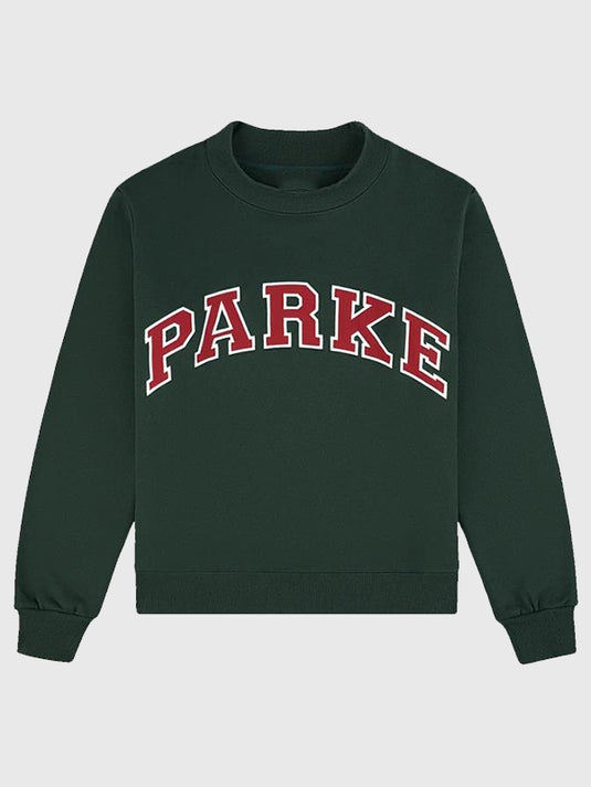 Green fleece mockneck from the Recreation 2025 Parke Holiday line with smooth fleece texture and minimal varsity elements.