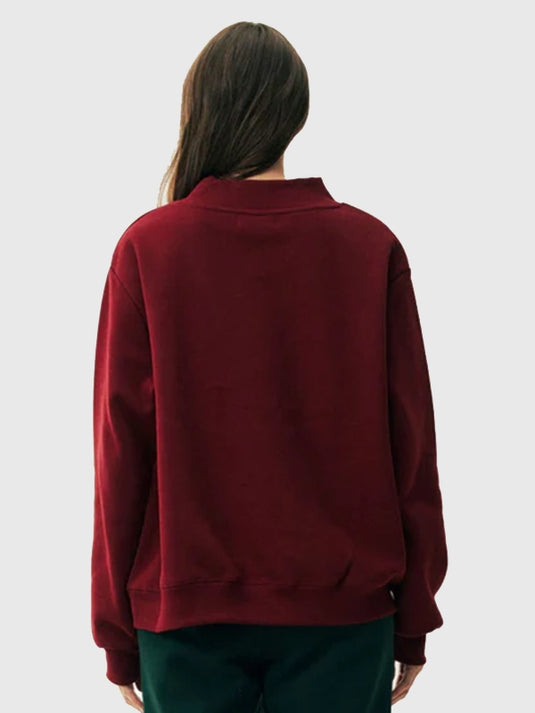 Recreated Parke Holiday Mockneck Sweatshirt in maroon featuring durable fleece fabric and subtle athletic-style detailing.