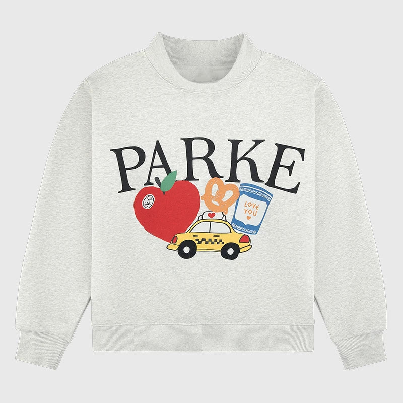 Recreated New York mockneck sweatshirt in grey crafted from soft fleece for a cozy streetwear feel.