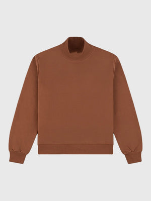 Parke 2026 classic turtleneck sweatshirt in brown offering soft fleece comfort and modern casual appeal