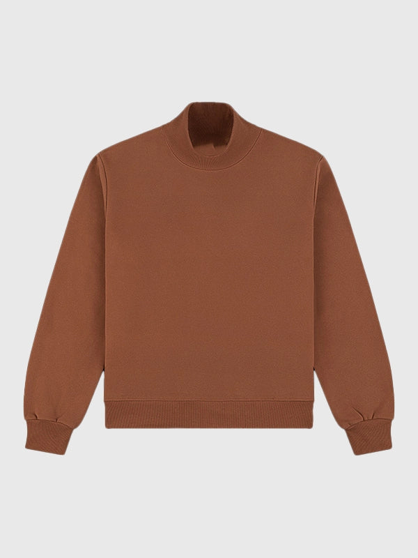 Parke 2026 classic turtleneck sweatshirt in brown offering soft fleece comfort and modern casual appeal