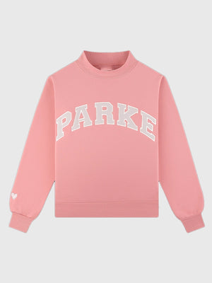 RECREATED Parke Valentine’s 2026 drop varsity mockneck fleece sweatshirt in dark pink with a soft brushed finish