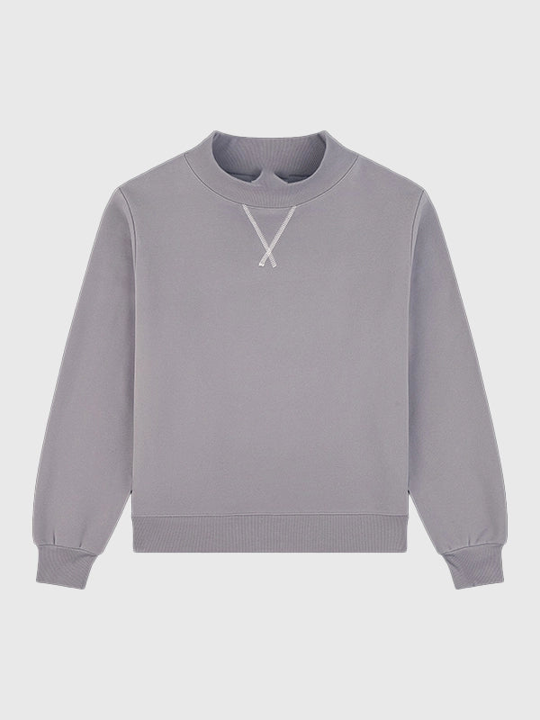 Parke 2026 grey fleece mockneck sweatshirt with classic structure and elevated everyday comfort