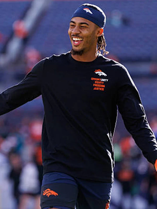 Black Nike long sleeve T-shirt inspired by Denver Broncos coach Pat Bryant 2025 Inspire Change collection