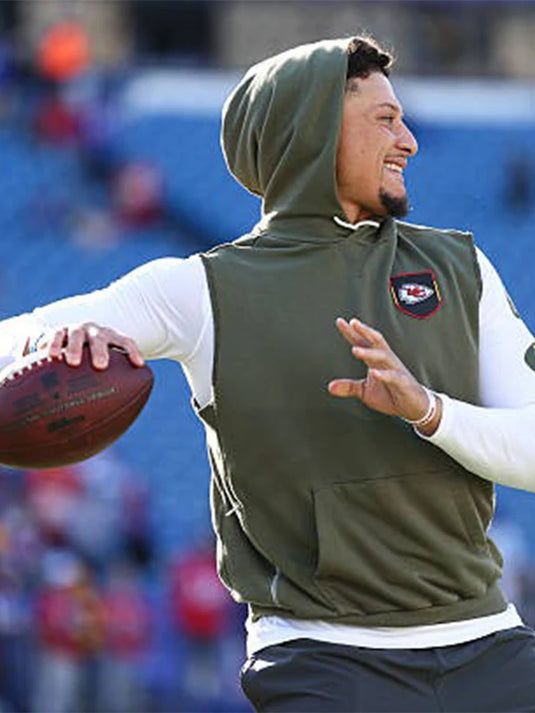 Patrick Mahomes Inspired Kansas City Chiefs 2025 Salute to Service Hoodie crafted for performance comfort.