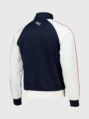 Chelsea FC Pensioners 2026 panel track jacket in navy and white designed with smooth fabric and classic sportswear styling