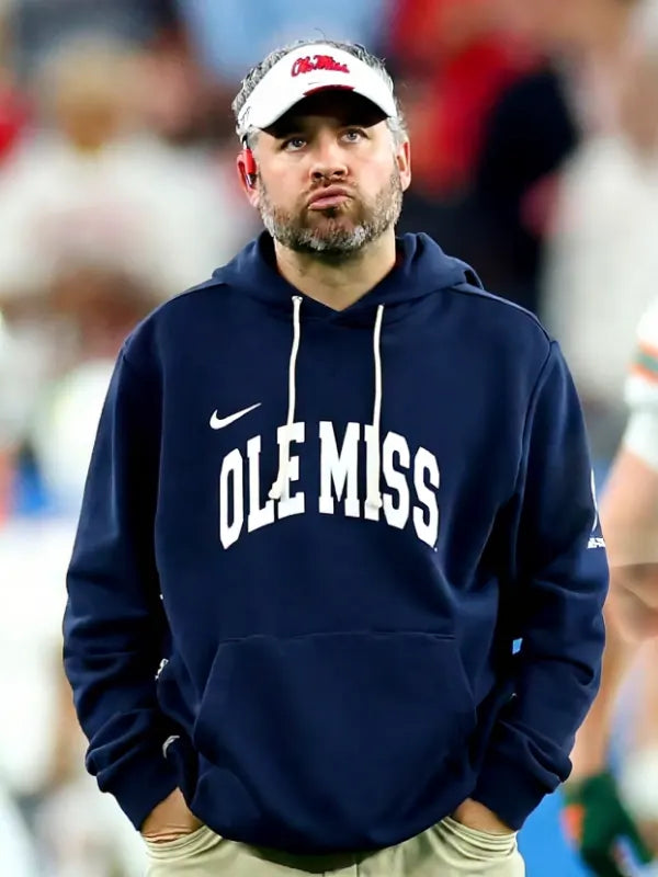 Recreated Pete Golding Ole Miss Nike pullover hoodie in navy with classic collegiate styling
