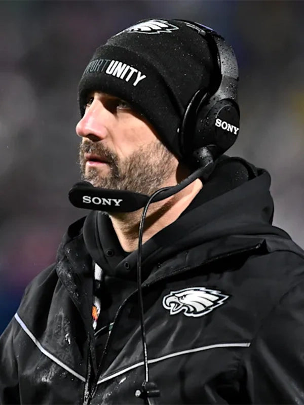 Nick Sirianni inspired Philadelphia Eagles black jacket with full-zip closure and versatile everyday wear