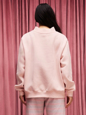 Parke Valentine’s 2026 RECREATED drop heart mockneck sweatshirt crafted in warm fleece with a structured varsity silhouette