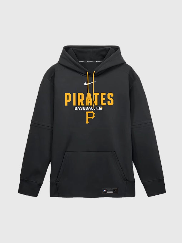 Recreated Pittsburgh Pirates Nike Authentic Collection Therma-FIT hoodie in black with insulated fabric and clean team detailing