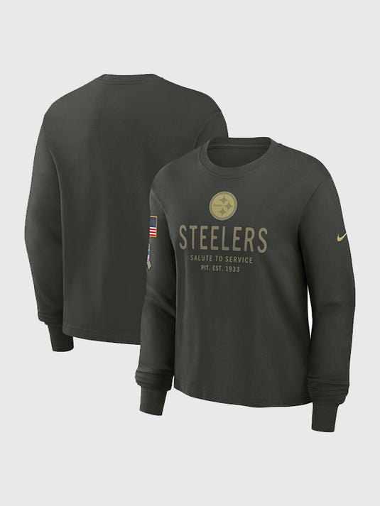 Pittsburgh Steelers Nike Dark Green 2025 Salute to Service Long Sleeve Tee with team logo.