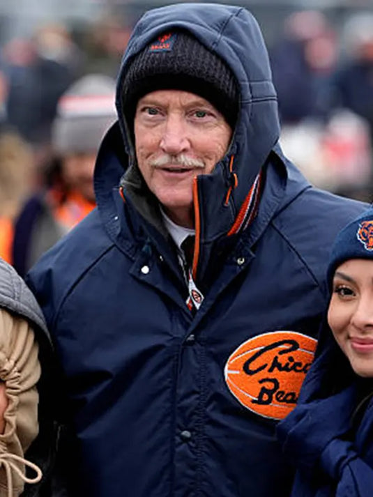 Chicago Bears playoffs 2025 inspired RECREATED hooded coat in navy with a structured outerwear profile